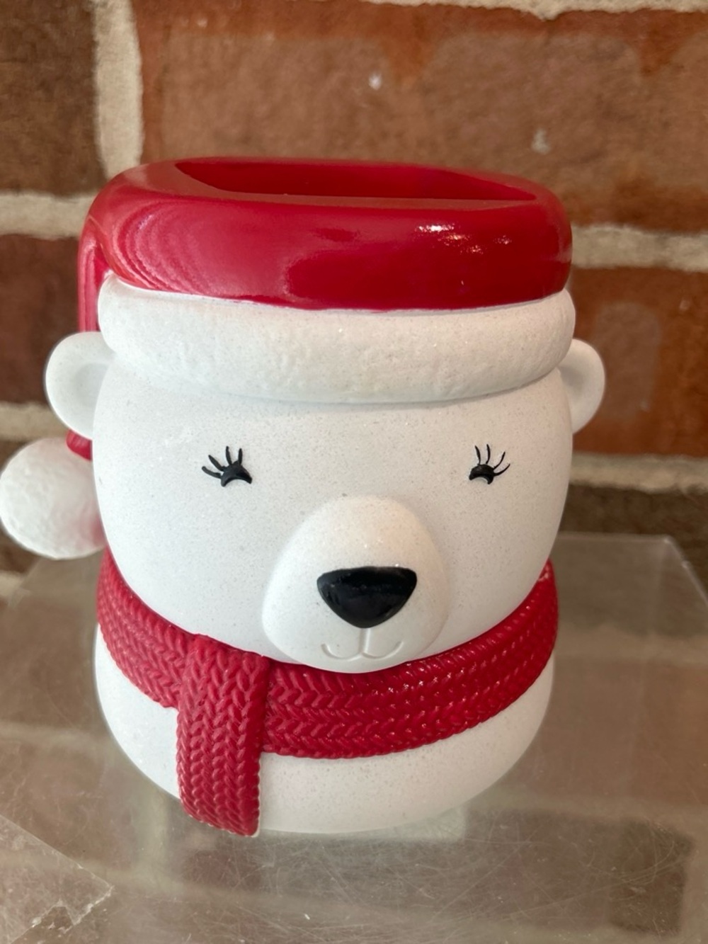 Bath & Body Works Holiday Polar Bear Soap Holder Santa Hat Red Ceramic